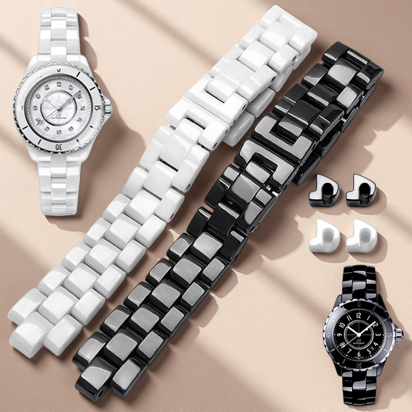 Ceramic Link Bracelet - Premium-Grade Ceramic Watchbands Black White For