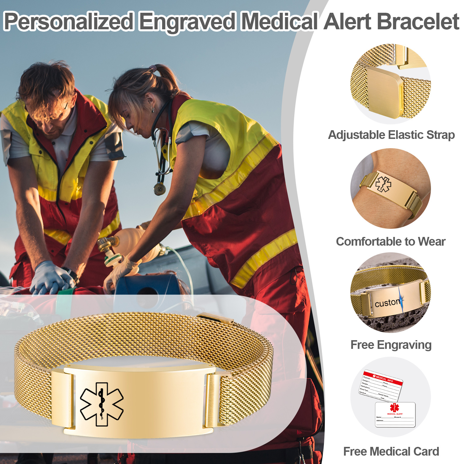 Persoanlized Medical Alert ID  – Stainless Mesh Band Bewertung und Preis